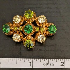 Vintage Made Austria Green Rhinestone Brooch Gold Tone Mid Century