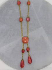 Vintage Pink Art Glass Bead & Dangles Lingerie Necklace ~ 16″