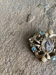 Vintage Brooch Pin 1.5 Inches Mother Mary Christianity 1950s Christian Religious