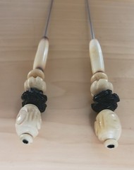 Antique Vintage 2 Hat Stick Pins / 3 +1/8″ Shaft – POSSIBLY ASIAN