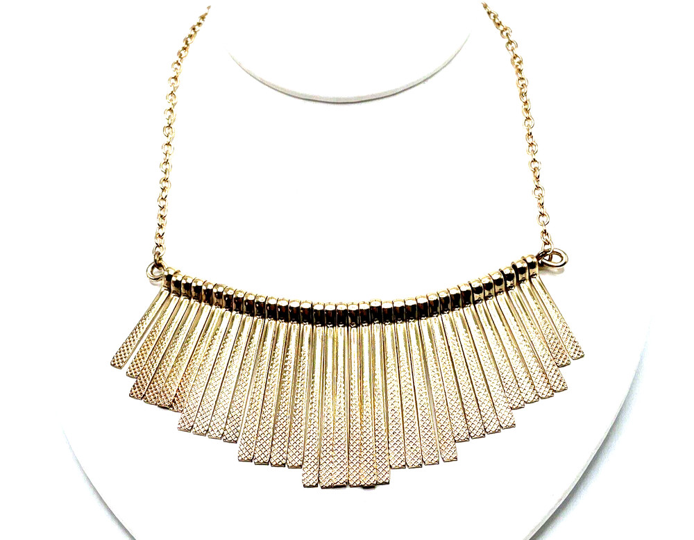 Brutalist Modernist Textured Fringe 16” Collar Geometric Gold Necklace (G1)