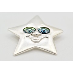 Danecraft Vintage Star Eyes Pin Brooch Staring Face Silver Signed NOS 80s BinA4