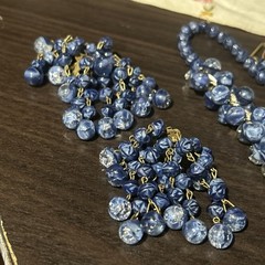 VINTAGE SET WEST GERMANY ART GLASS BLUE LAPIS WATERFALL EARRINGS NECKLACE