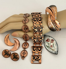 Vintage Copper Jewelry Lot Bold Statement Signed Unsigned Bracelets Earrings