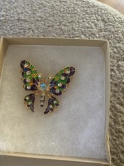 Colorful Diamond Like Inlaid Rhinestones On This Colorful Butterfly Brooch Pin