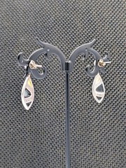 Vtg Sterling Silver Onyx Rainbow & White MOP Marquise Shape Dangle 925 Earrings