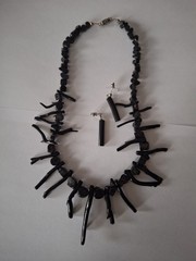 Vintage Black Wooden Branch Statement Necklace 17 Inches Bib With Earrings Set