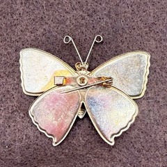 Vintage Butterfly Brooch | Red Gold Foiled Enamel Figural Mid Century Modern Pin
