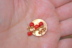 RARE ITALIAN SARDINIA 14K CALIBRATED RED CORAL 5.5 MM BALL FANCY STUD EARRINGS