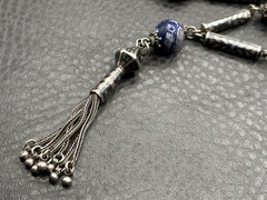 VTG Sterling Silver Tassel Blue Stone Niello Foxtail Chain Boho Necklace 26” 60g