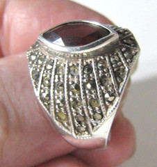 Sterling Silver Garnet Marcasite Ring Red Marquise Stone Missing Marcasites CW