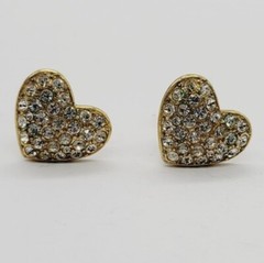Monet Pave Crystal Heart Earring Gold tone Clip On .75 in vintage