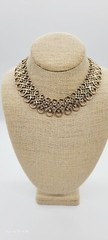 Crown Trifari Gold Tone Ribbon Crystal Wide Necklace RARE 15.5 in Vintage