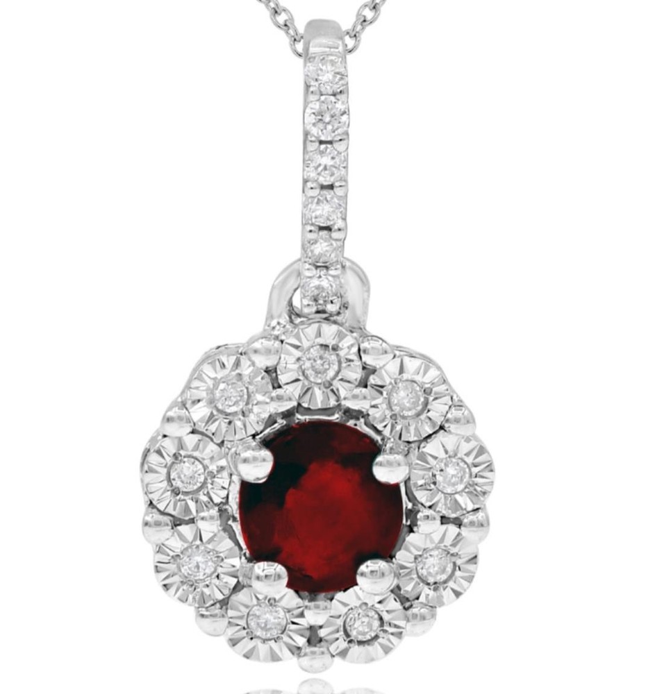 .39CT DIAMOND & AAA RUBY 14KT WHITE GOLD 3D CLASSIC FLOWER FUN FLOATING PENDANT
