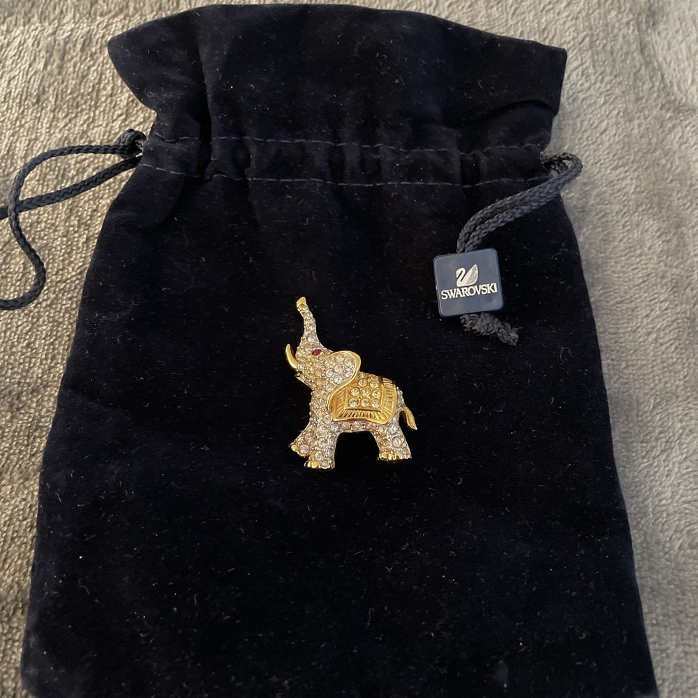 Swarovski Elephant Brooch in Goldtone w/Crystals