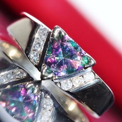 14k yellow gold sz-7.5 ring 1.12ct Mystic treated topaz diamond 4.3gr N2341E
