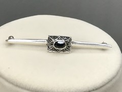 Sterling Silver Marcasite Black Onyx Bar Brooch 4.47grams