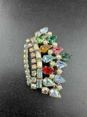 Vintage signed B. David Crown Brooch Multicolor Pear Cut