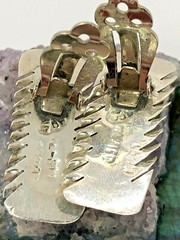 Mexico Vintage Sterling Silver 21mm Azurite Spiked Clip On Earrings 15 Grams