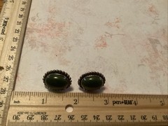Vintage Sterling Silver Green Onyx Pebbled Screw Back Signed JJJ Earrings