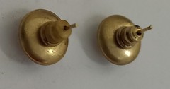 Vintage Gold Tone Faux Mabe Pearl Round Button Post Earrings Twisted Rope Rim
