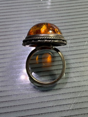 Vintage Large 18mm Dome Natural Baltic Amber Sterling Silver Ring