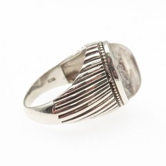 925 Sterling Silver Vintage Real Clear Quartz Modernist Oxidized Ring Size 9.75