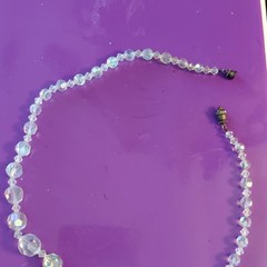 Vintage Clear Crystal Beaded Necklace Round Faceted Beads Barrel Clasp