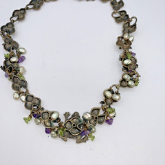 La Contessa Mary DeMarco Vintage Pewter Frog Whimsical Charm Statement Necklace