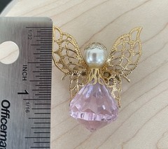 Vintage Christmas Angel Brooch Pink Stone Gold-tone Faux Pearl