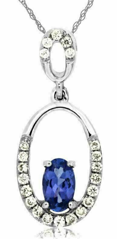 ESTATE .34CT DIAMOND & AAA TANZANITE 14K WHITE GOLD ROUND & OVAL CLASSIC PENDANT