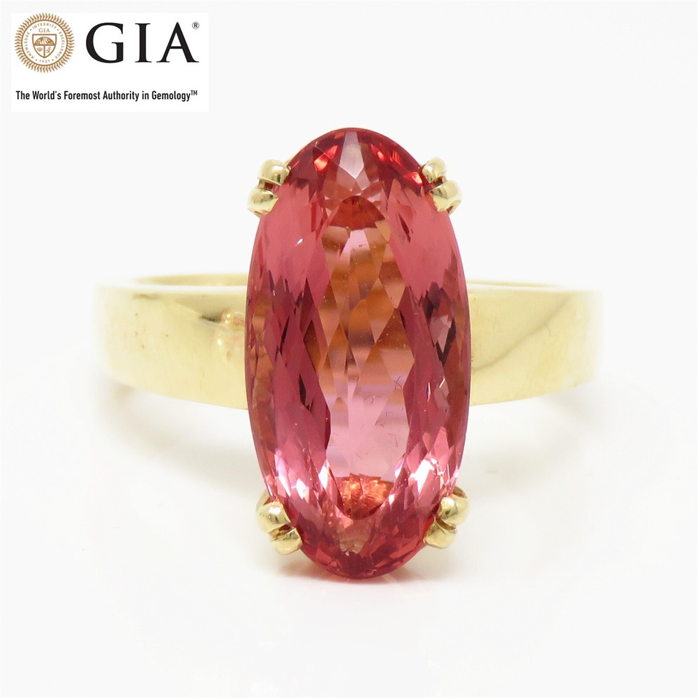 NYJEWEL GIA Certified 14k Gold 8ct Natural Imperial Orange Pink Topaz Ring