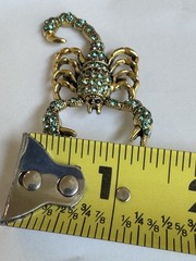 Vintage Rhinestone Scorpion Figural Brooch Aqua Teal Crystal Antiqued Gold Tone