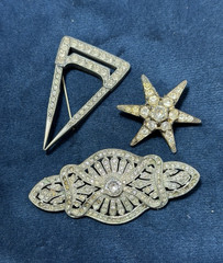 Vintage Ornate Art Deco Rhinestone Brooch Lot 3 PCS Silver Tone Geometric Read