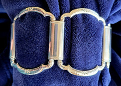 VTG Brighton Etched Flowers Wide Panels Bracelet Silver Plate, Customizable