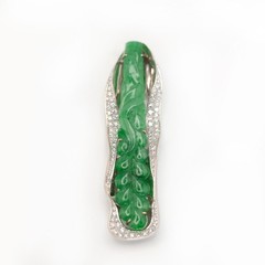 18K White Gold Carved Jade Diamond Brooch Pendant(20488-NOWHH)