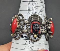 Selro Selini Unsigned African Princess Face Faux Pearl Statement Bracelet