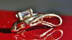 10k yellow gold pendant 0.425ct aquamarine & diamond swirl charm Handmade 1.58g