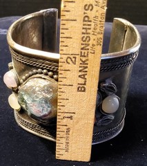Vtg Large Silver-tone Cuff Bracelet With Large Semi-precious Stones 2″ Wide…