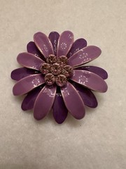 Vintage Purple Metal Flower Brooch Pendant Signed Best Diameter 2.0”