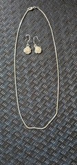 Vintage 925 Sterling Silver 3D Rose Flower Dangle Earrings Box Chain Necklace Se