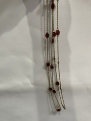 Vtg Monet Very Long Flapper Necklace 53” Varied Stone Shapes, Red Faceted