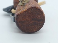 Vintage Miniature Wood Leather Devil Mouse ? Blue Crystal Eye Pin Brooch