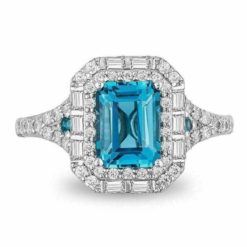 Art Deco Antique 3.90 Ct Aquamarine Vintage Engagement Ring 925 Sterling Silver