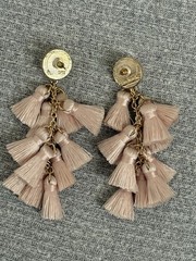 Vintage Sugarfix signed gold tone light pink tassel dangle earrings