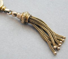 Exquisite LG Victorian Slide Charm Hand Painted Enamel Both Sides Tassels Low Kt
