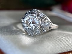 Art Deco Diamond Engagement Ring 14k White Gold