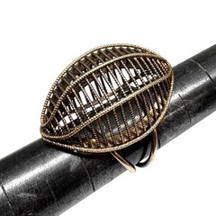 Fab SCULPTURAL Vtg ITALIAN MODERNIST Sterling CAGE POD RING 14K Gold Vermeil