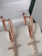 Vintage 1990-s 14 Ct Rolled Gold Long Cross Zircons Earrings-Hallmarked 585 RG