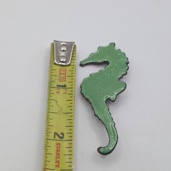 Seahorse Brooch Pin Green Enamel on Copper 2.25″